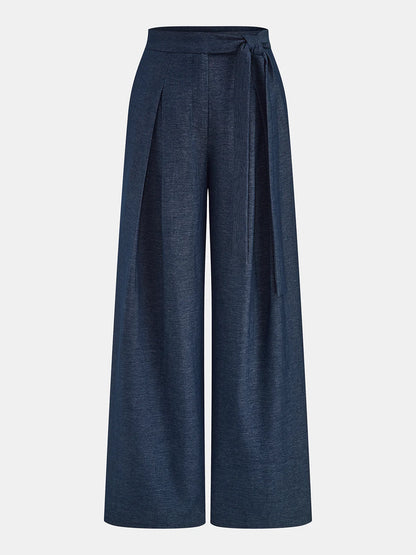 Mid-Waist Tie-Waist Wide Leg Pants
