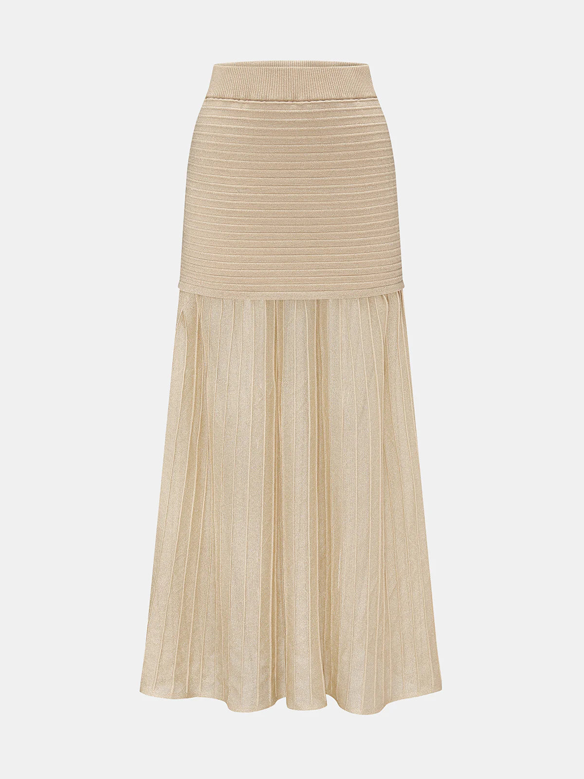 High Waist Patchwork Pleated Midi Skirt