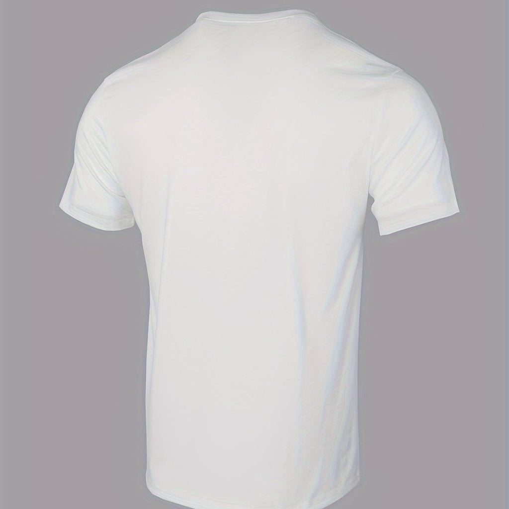 American Style Knitted Muscle T-shirt, Men Elastic V-neck Breathable Sports Short Sleeve Training Top