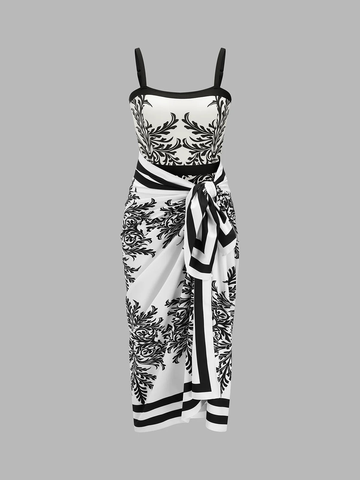 Baroque Print One-Piece Swimsuit & Sarong Set
