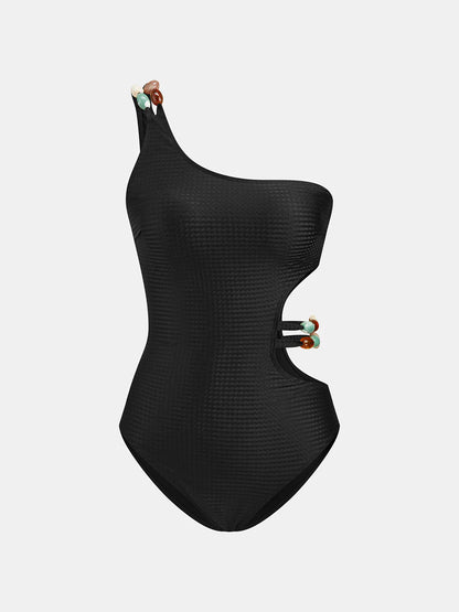One-Shoulder Cutout Swimsuit & Sarong Set