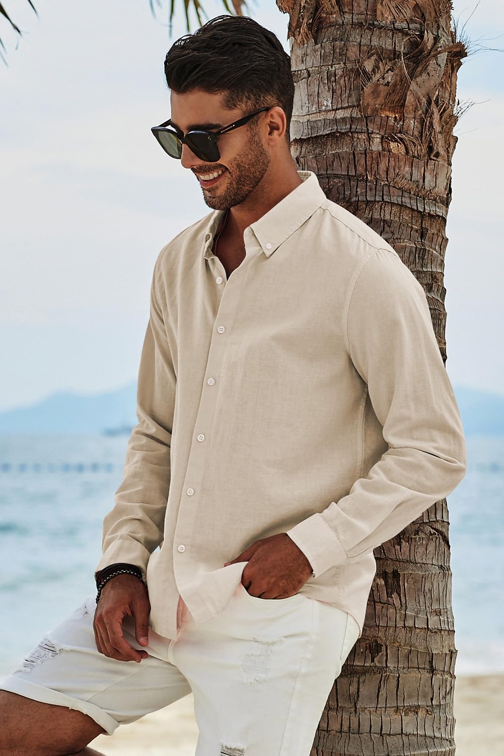 Men's Cotton Linen Button Down Shirt Casual Stylish Long Sleeve Business Dress Shirts