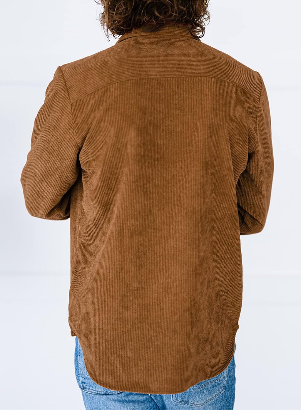 Men's Corduroy Button Down Shirts Casual Long Sleeve Shacket Jacket with Flap Pockets
