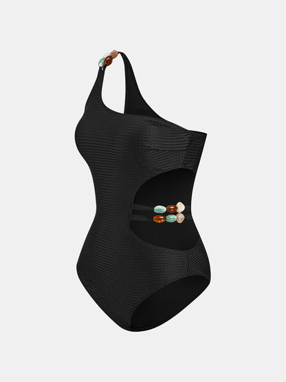 One-Shoulder Cutout Swimsuit & Sarong Set