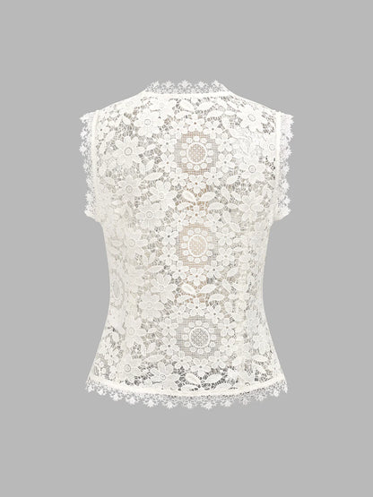Frog Button Lace Vest & Satin Midi Skirt Set