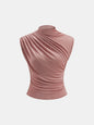 Ruched Mock Neck Fitted Tank Top