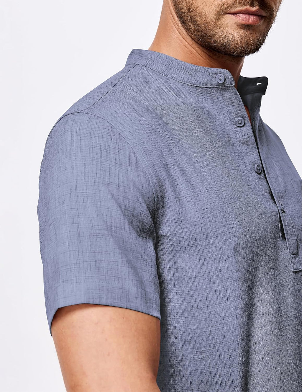 Mens Short Sleeve Linen Henley Shirts Casual Button Down Shirt Summer Beach Wear with Pocket