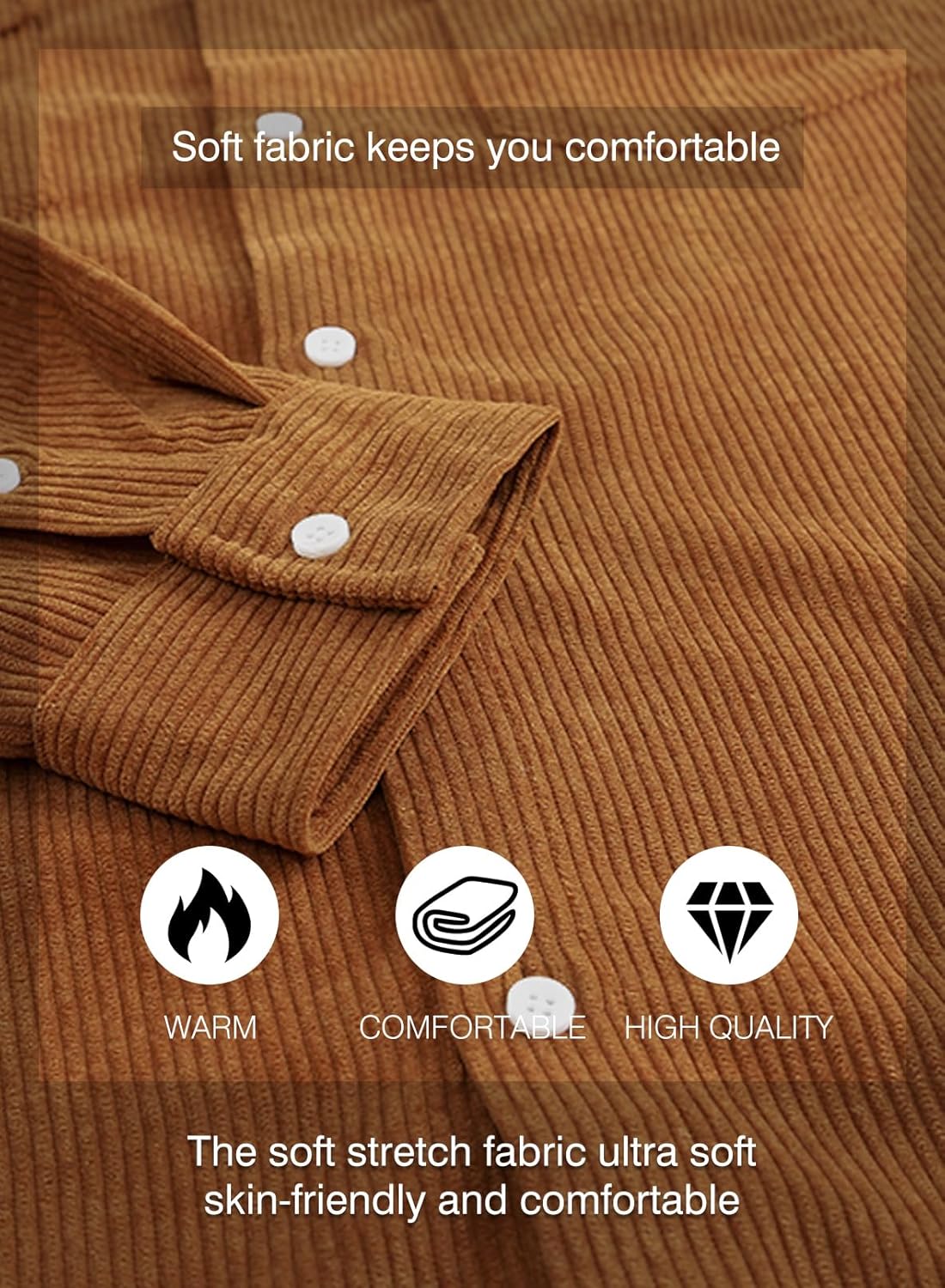 Men's Corduroy Button Down Shirts Casual Long Sleeve Shacket Jacket with Flap Pockets
