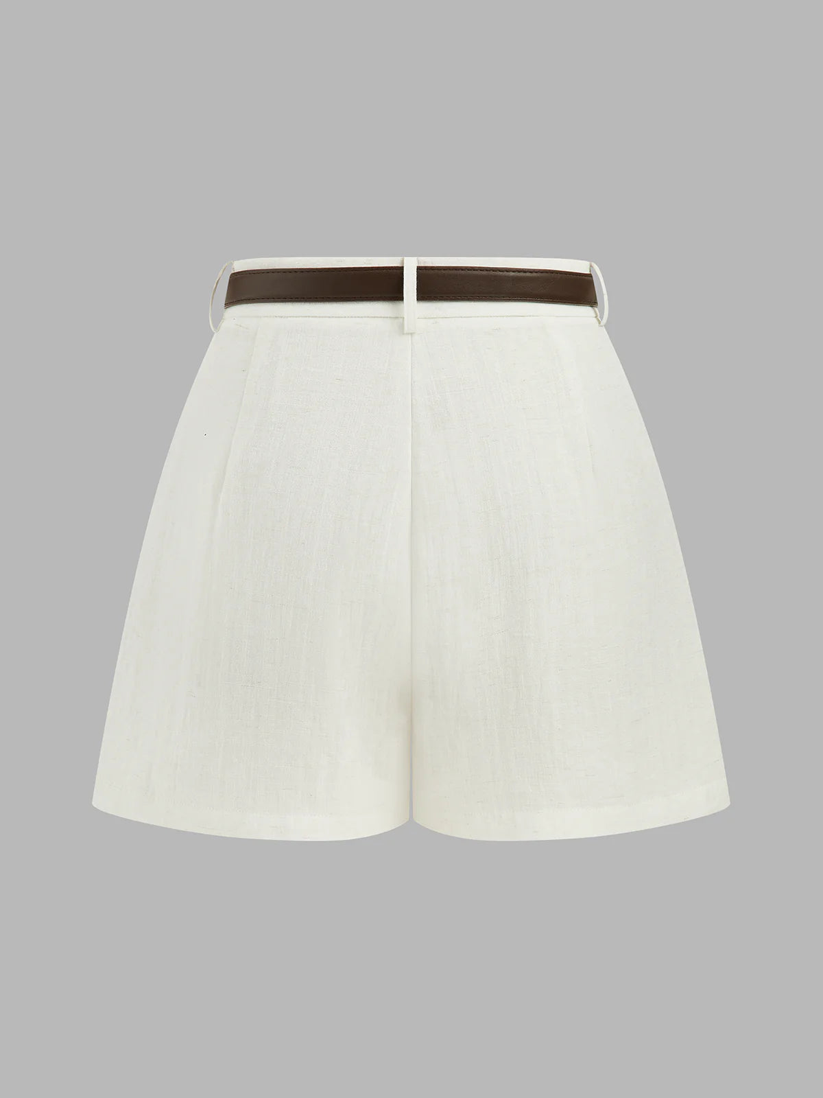 High Waist Belted Linen Blend Shorts