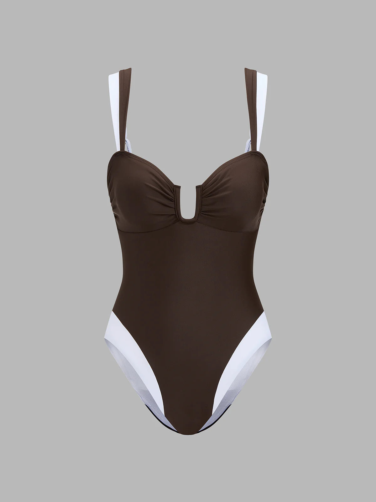 Color Block U Cut One Piece Swimsuit