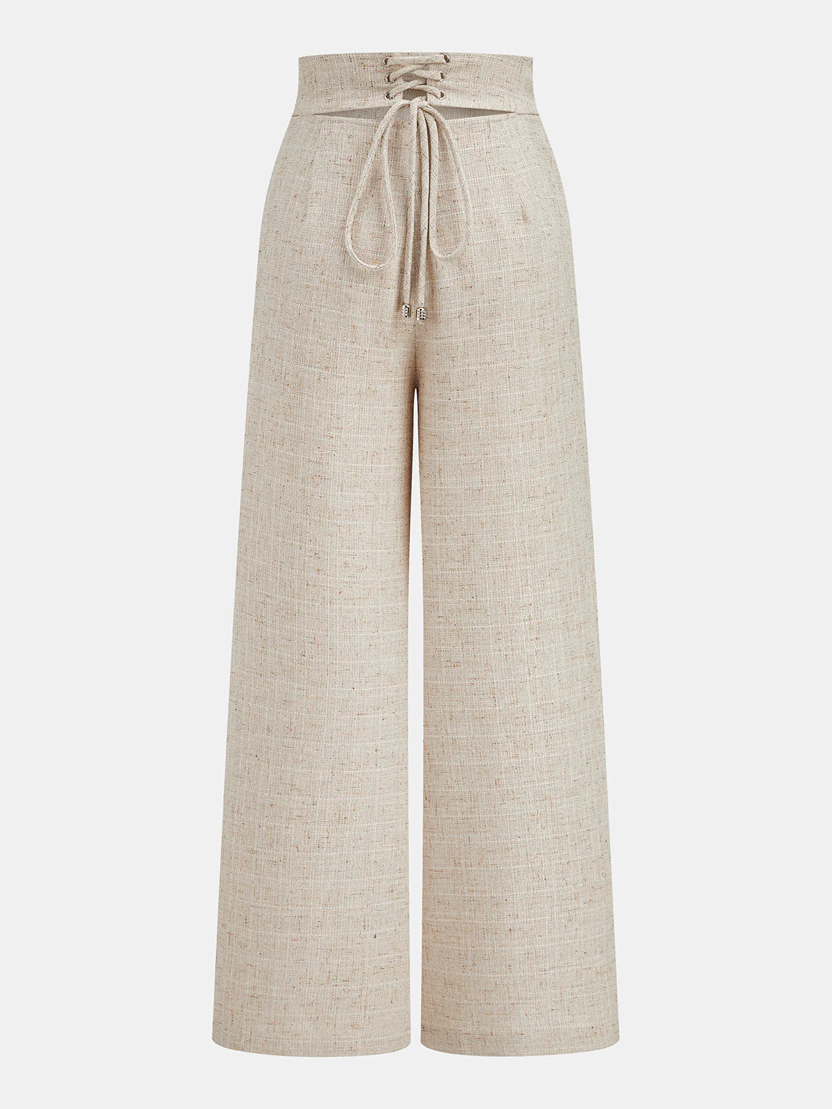 Textured Overlap Lace-Up Waist Wide Leg Pants