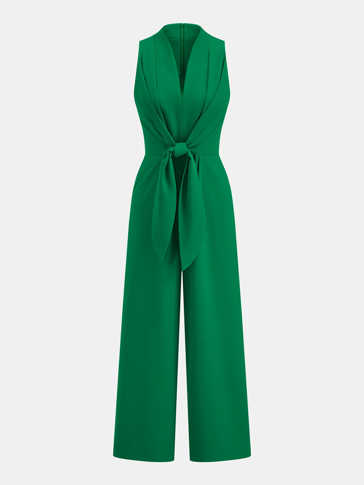 Sleeveless V-Neck Tie Waist Wide-Leg Jumpsuit