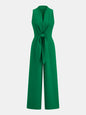 Sleeveless V-Neck Tie Waist Wide-Leg Jumpsuit