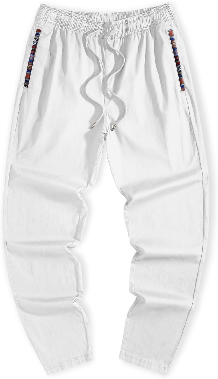 Men's Casual Pants Cotton Twill Drawstring Elastic Waist Chino Pants with Pockets