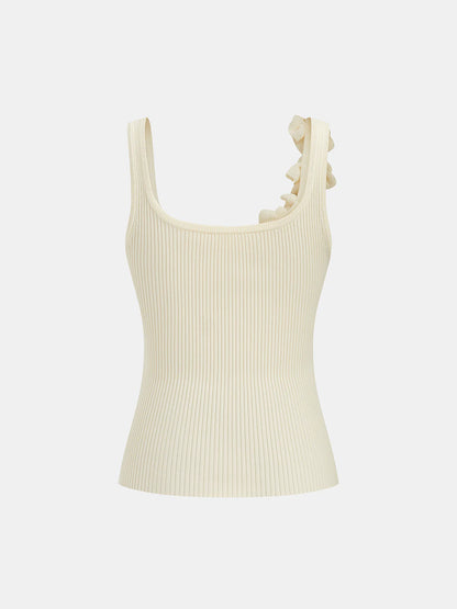 Ruffled Strap Ribbed Knit Tank Top