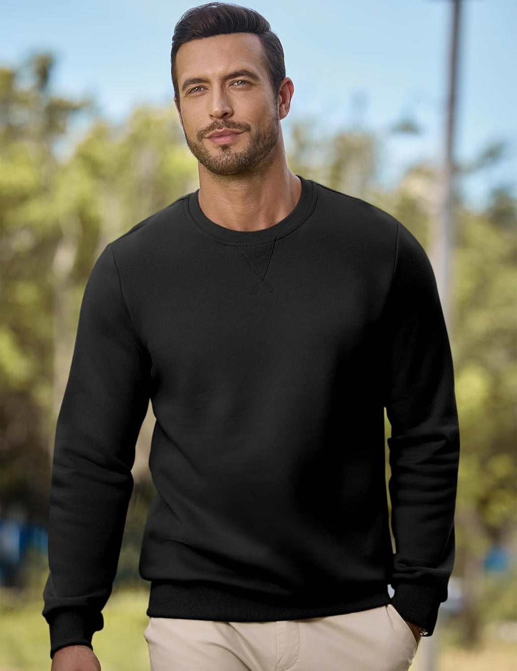 Mens Cotton Sherpa Lined Sweatshirts Casual Fleece Long Sleeve Crewneck Fall Winter Pullover Shirts