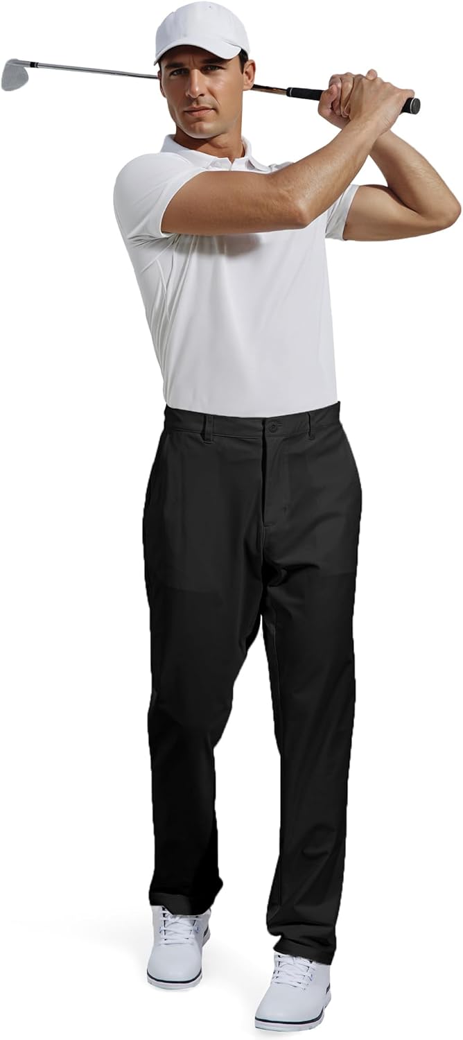 Mens Chino Pants Casual Stretch Golf Pants Waist Tapered Trousers Lightweight Comfy Pants with Zipper Pockets