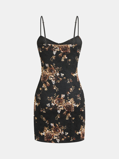 Floral Lace Cami Dress & Wrap Satin Skirt Set
