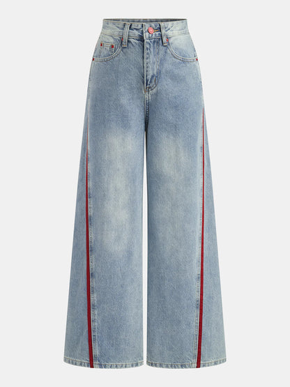 Side Stripe Curved Leg Denim Jeans