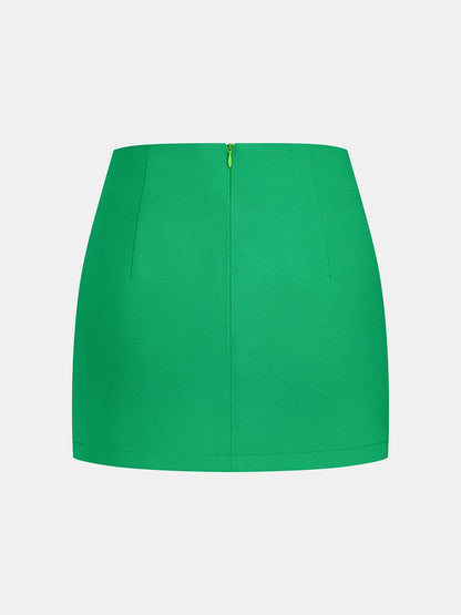 Draped Mock Neck Blouse & Tie-Waist Mini Skirt Set