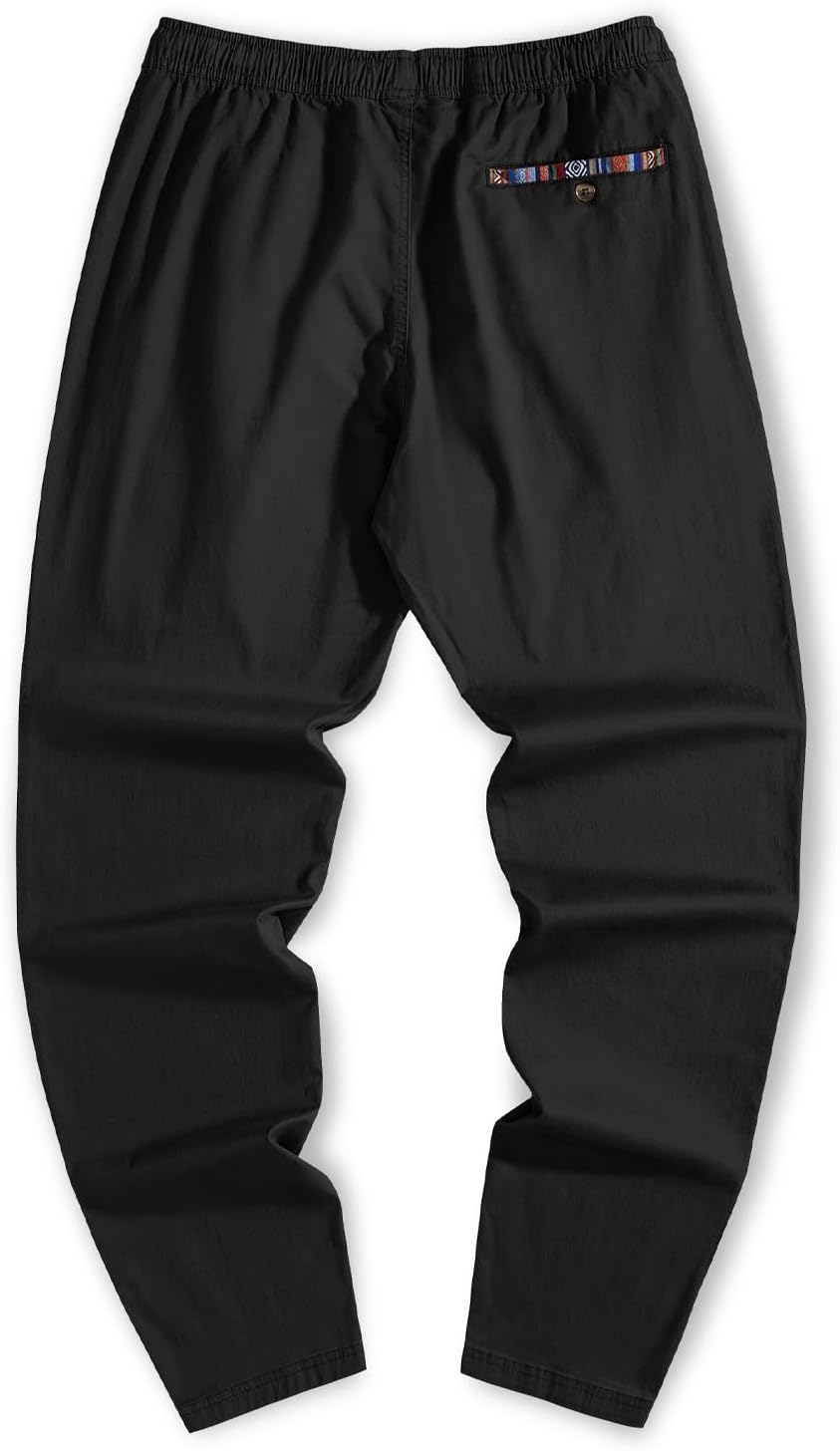 Men's Casual Pants Cotton Twill Drawstring Elastic Waist Chino Pants with Pockets