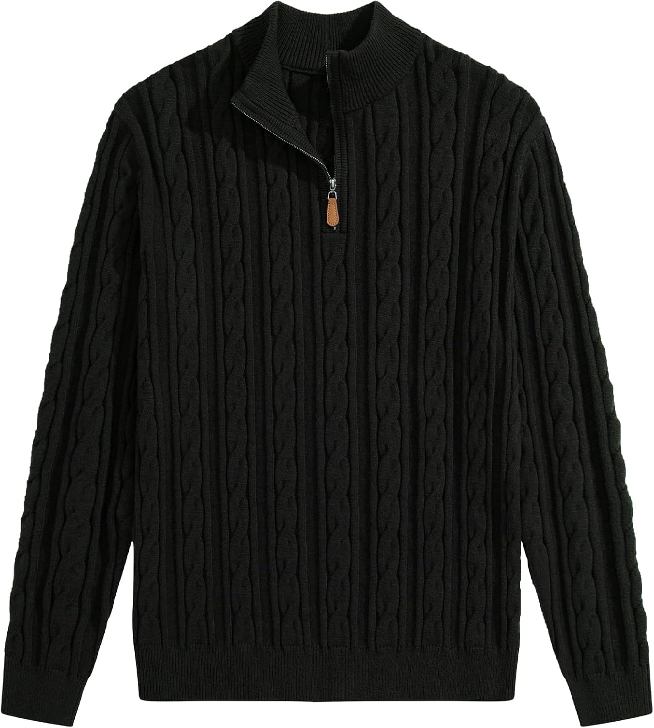 Men's Quarter Zip Pullover Sweater Cable Knit Casual Stand Collar Texture Knitted Sweaters