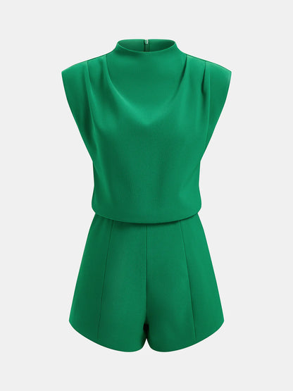 Draped Sleeveless Mock Neck Romper