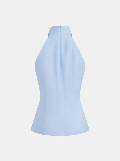 Tencel Blend Halter Buttoned Vest & Shorts Set