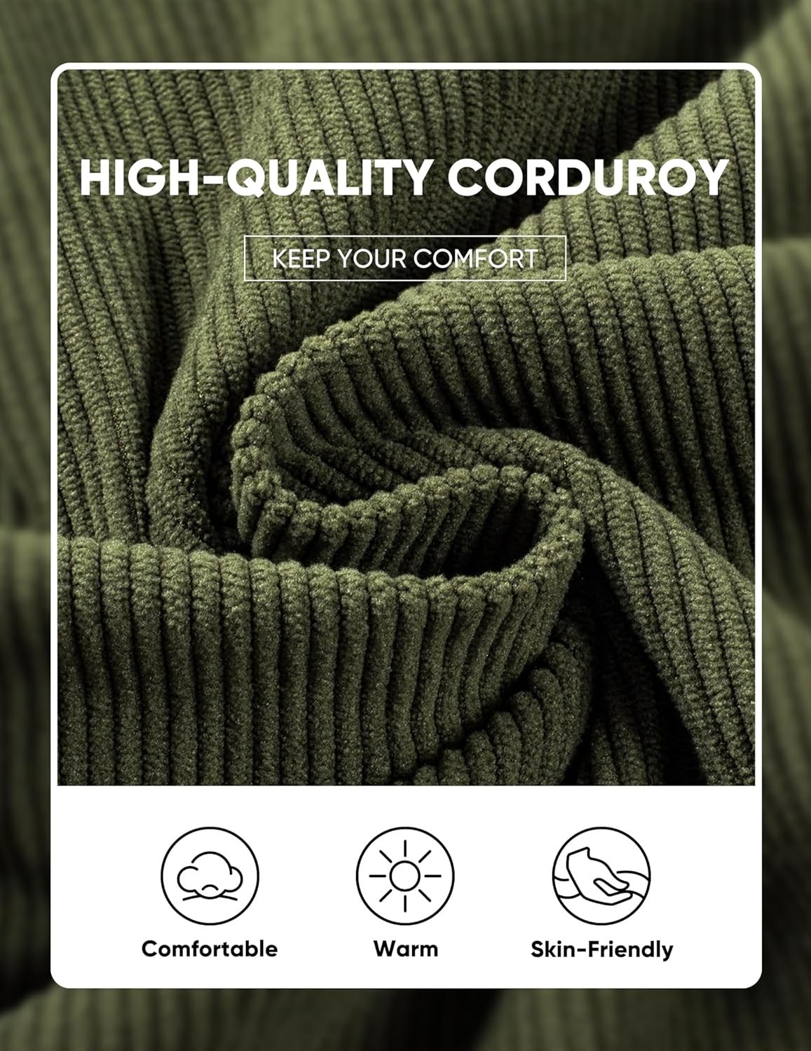 Mens Warm Corduroy Sweatshirt Casual Stand Collar Quarter Fall Metal Button Pullover Sweaters Long Sleeve with Pockets