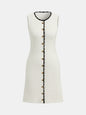 Contrast Trim Button-Front Sleeveless Knit Dress