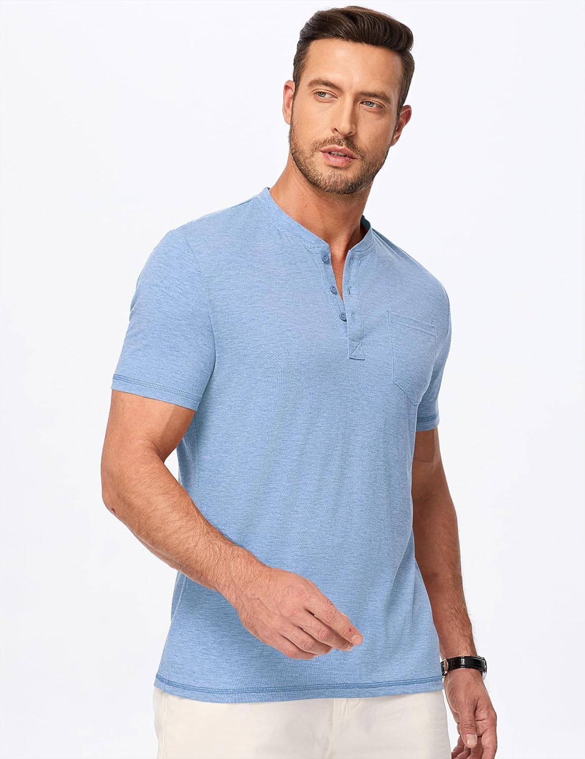 Mens Henley Shirts Short Sleeve Casual Basic Button Up Tees Pocket T Shirts for Men