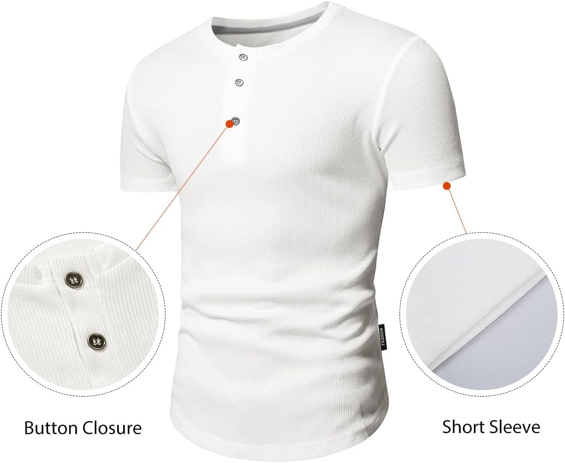 Men's Muscle Slim Henley Shirts Crewneck Longline T-Shirt Gym Workout Athletic Shirt Tees with Button