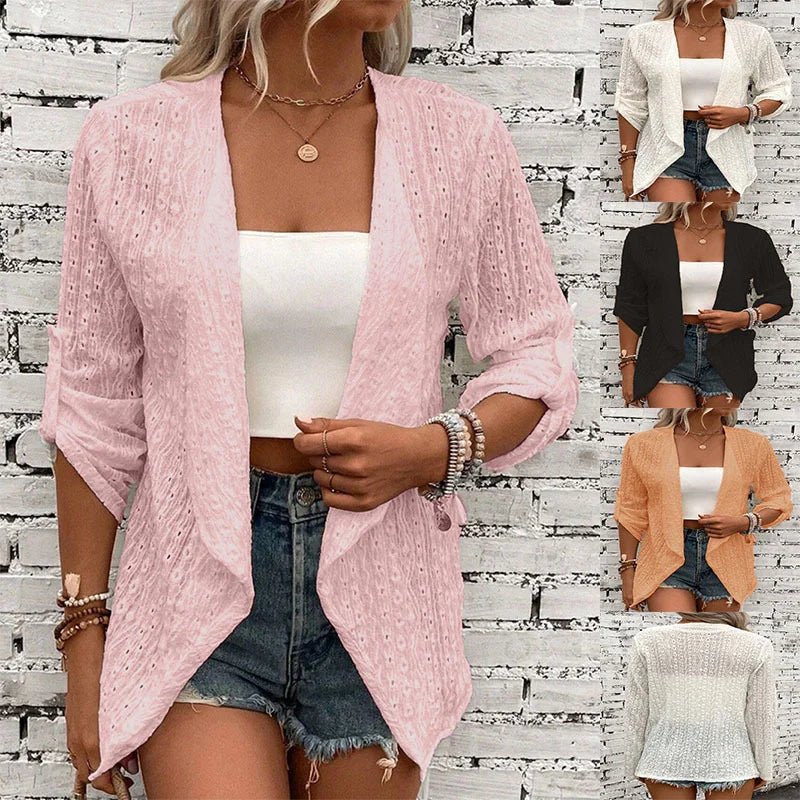 Women's Pink Casual Lace Cardigan