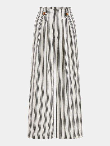 Cotton Linen Striped Wide Leg Pants