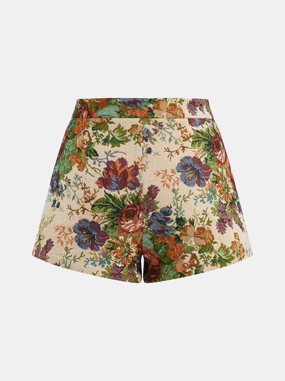Floral Jacquard Mid-Waist Shorts