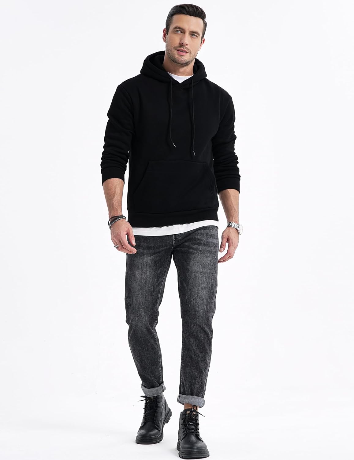 Mens Casual Cotton Hooded Collar Drawstring Hoodies Pullover Sweatshirts Casual Long Sleeve Shirts