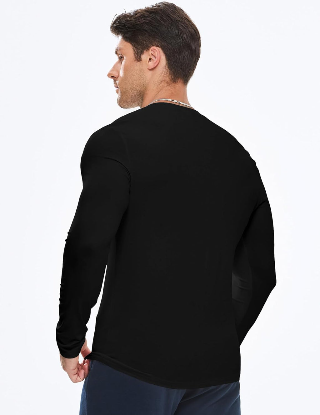 Mens Muscle Slim Henley Shirt Button V-Neck Long Sleeve Gym Workout Athletic T Shirts