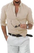 Men's Cotton Linen Button Down Shirt Casual Stylish Long Sleeve Business Dress Shirts