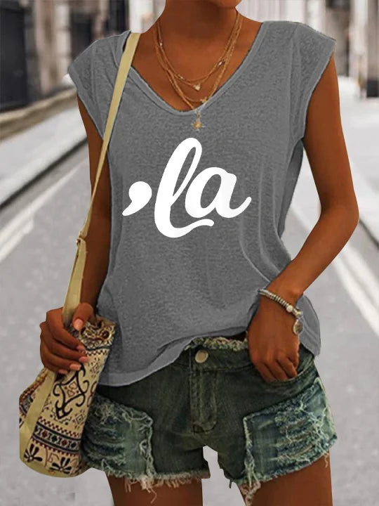 Women's Comma La Print V Neck Tank Top