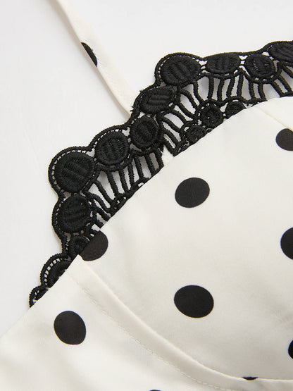 Polka Dot Lace Trim Cami Top & Skirt Sets