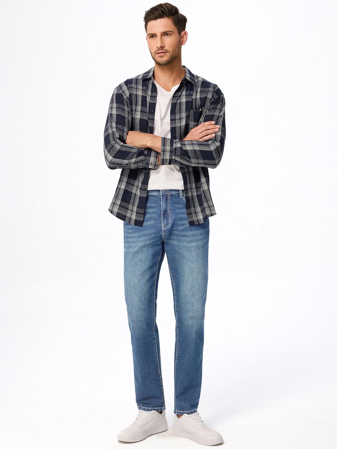 Men's Jeans Classic Regular Fit Straight Stretch Denim Pants