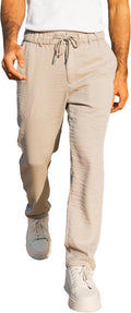 Men's Casual Drawstring Pants Elastic Waist Lightweight Pant Summer Beach Trouser with Pockets
