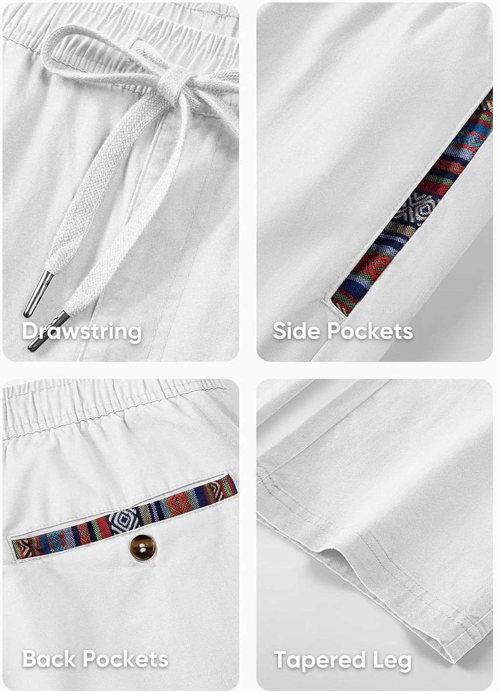 Men's Casual Pants Cotton Twill Drawstring Elastic Waist Chino Pants with Pockets
