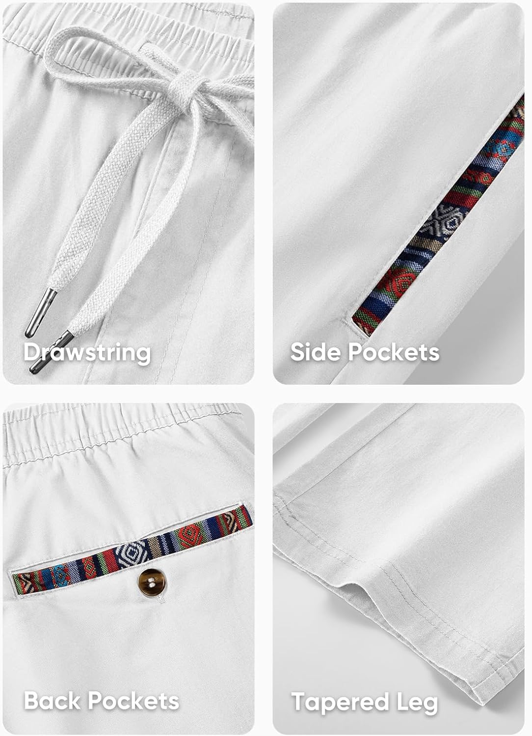 Men's Casual Pants Cotton Twill Drawstring Elastic Waist Chino Pants with Pockets