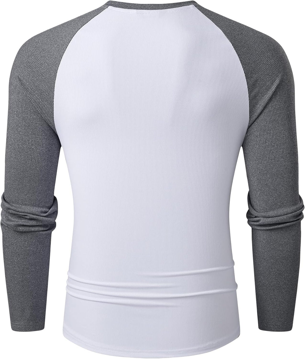 Mens Long Sleeve Muscle T Shirts Casual V-Neck Longline Ribbed Tee Shirts