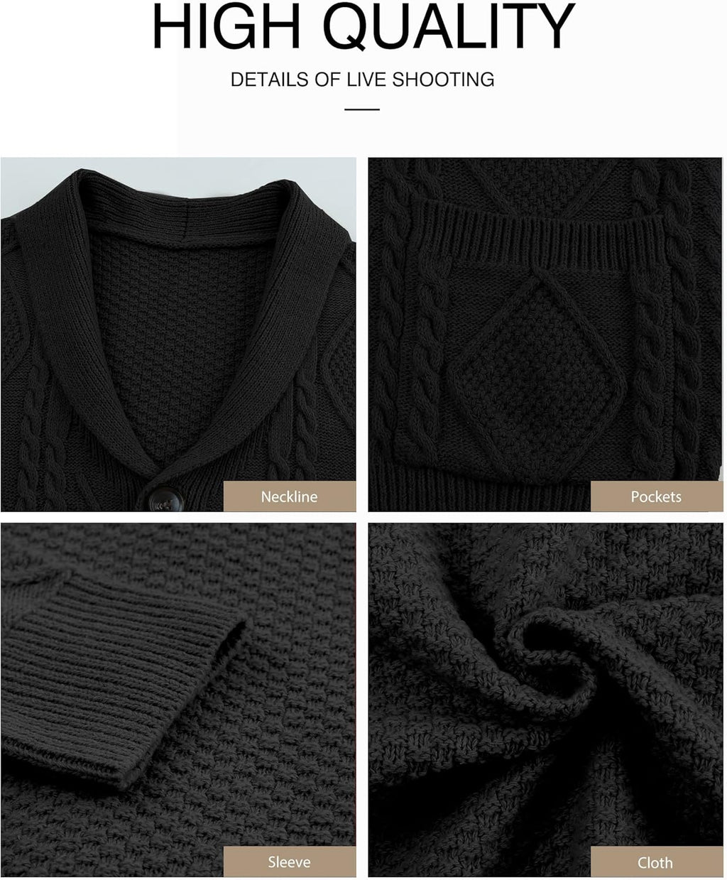 Men's Casual Wool Blend Long Sleeve Shawl Collar Buttons Down Cable Knit Cardigan Sweater