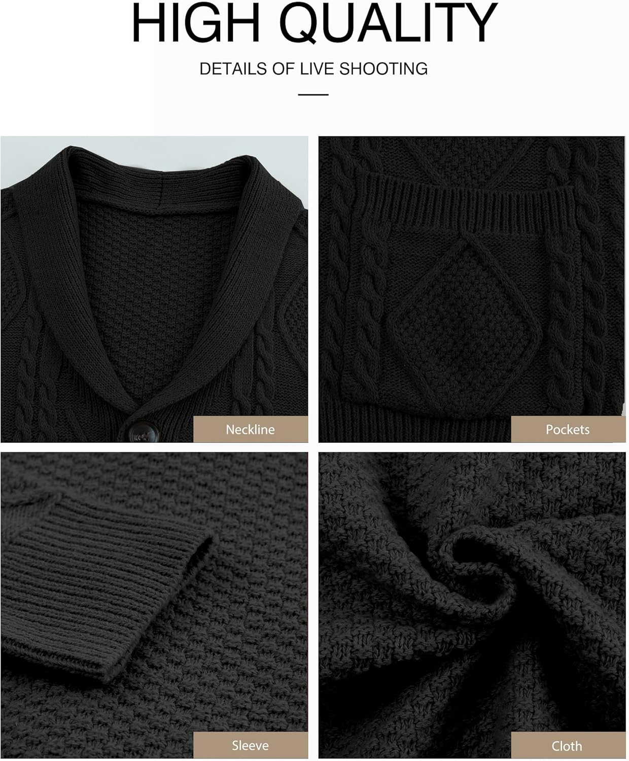 Men's Casual Wool Blend Long Sleeve Shawl Collar Buttons Down Cable Knit Cardigan Sweater