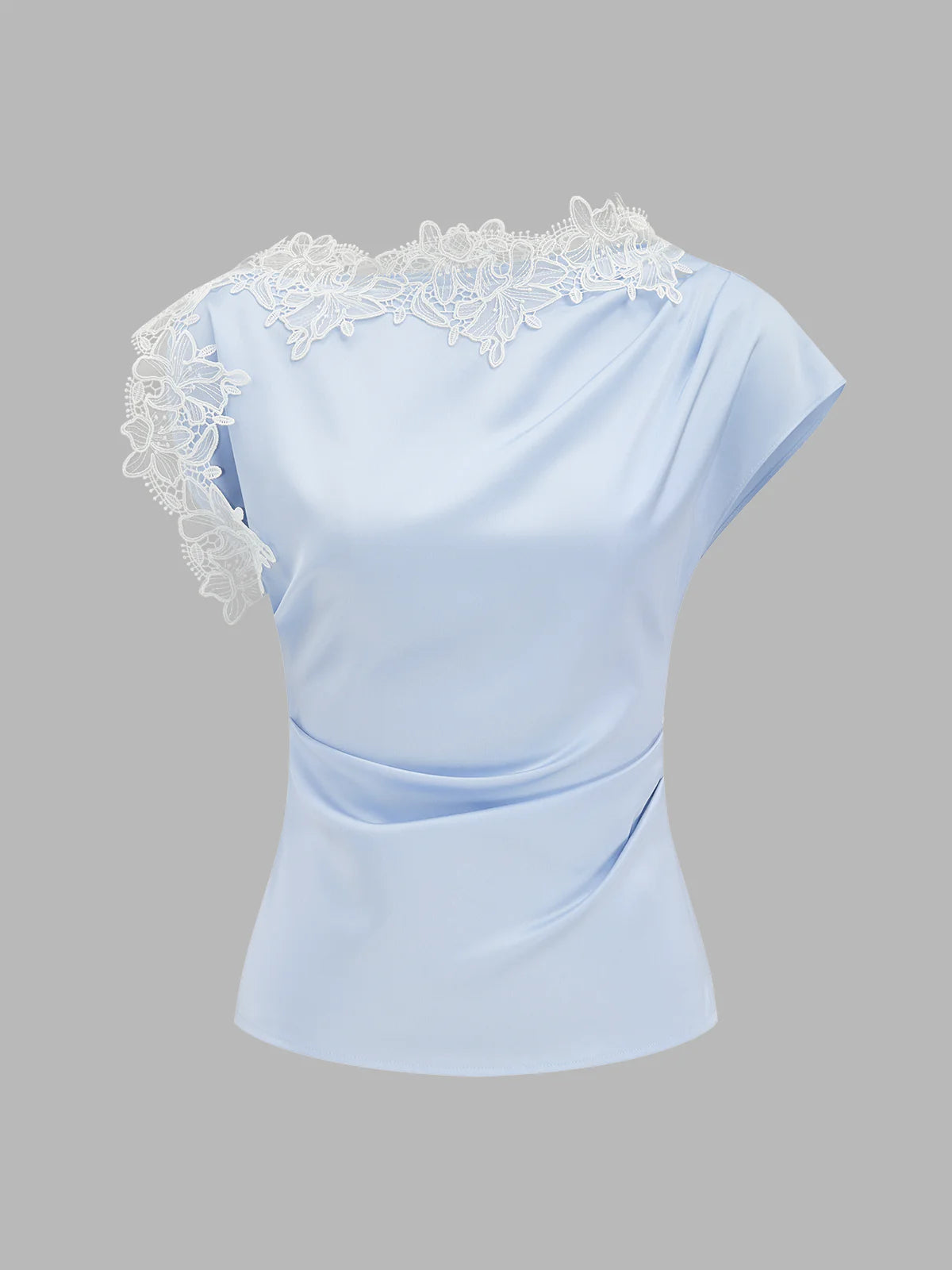 Asymmetric Lace Trim Ruched Blouse