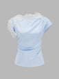 Asymmetric Lace Trim Ruched Blouse