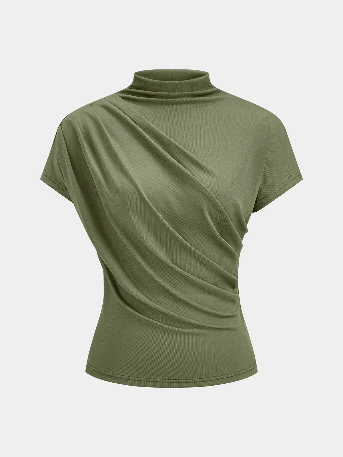 Ruched Mock Neck Short Sleeve Top